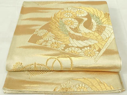 平和屋着物◎六通柄袋帯 吉祥花鳥文 鶴 金糸 正絹 逸品 DAAZ9174qp
