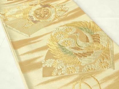 平和屋着物◎六通柄袋帯 吉祥花鳥文 鶴 金糸 正絹 逸品 DAAZ9174qp