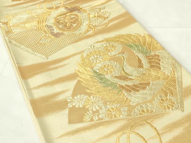 平和屋着物◎六通柄袋帯 吉祥花鳥文 鶴 金糸 正絹 逸品 DAAZ9174qp
