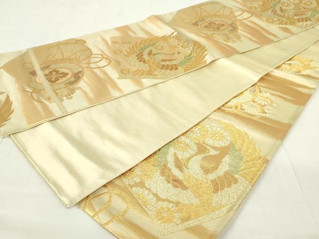 平和屋着物◎六通柄袋帯 吉祥花鳥文 鶴 金糸 正絹 逸品 DAAZ9174qp