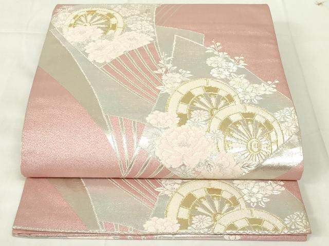 平和屋着物◎六通柄袋帯　扇面吉祥花文　銀彩錦　金銀彩　やまと誂製　正絹　逸品　DAAZ9193qp
