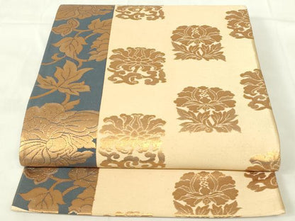 平和屋着物◎六通柄袋帯　草花文　正絹　逸品　DAAZ9210qp