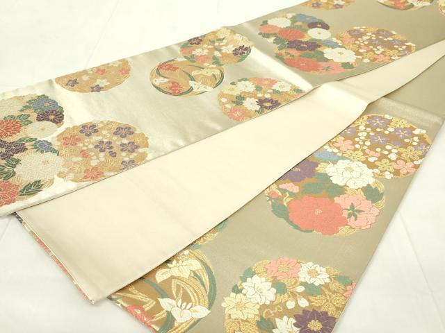 平和屋着物◎六通柄袋帯　吉祥花丸文　金糸　正絹　逸品　DAAZ9215qp