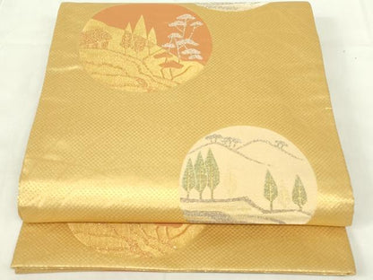 平和屋着物◎六通柄袋帯　風景文　金銀糸　正絹　逸品　DAAZ9221qp