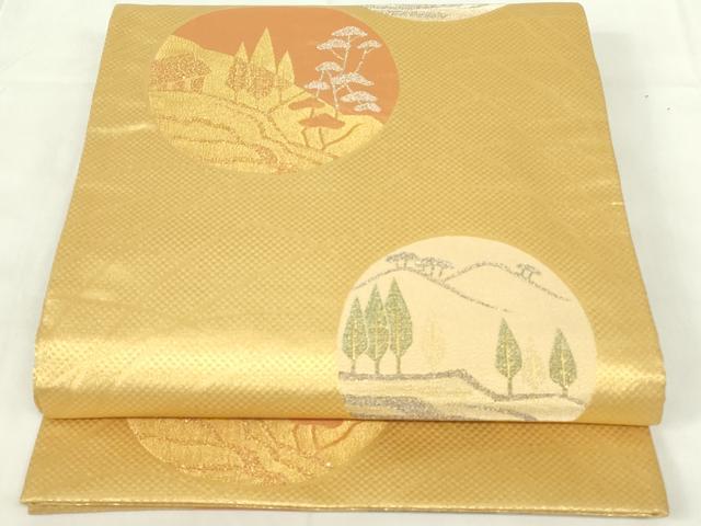 平和屋着物◎六通柄袋帯　風景文　金銀糸　正絹　逸品　DAAZ9221qp