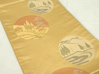 平和屋着物◎六通柄袋帯　風景文　金銀糸　正絹　逸品　DAAZ9221qp