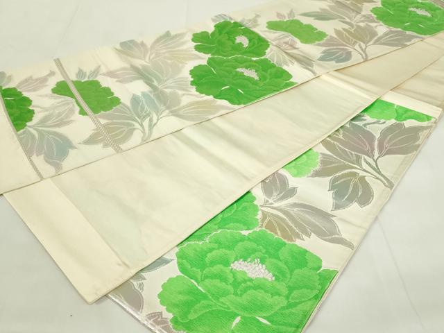 平和屋着物◎西陣　橋本テル織物謹製　六通柄袋帯　唐織　草花文　銀糸　正絹　逸品　DAAZ9223qp