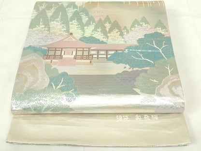 平和屋着物◎六通柄袋帯　奥飛騨　銀糸　正絹　逸品　DAAZ9226qp