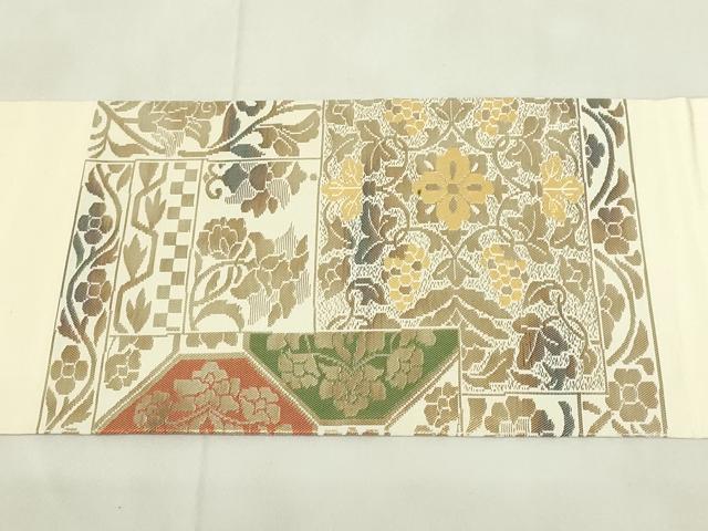 平和屋着物◎九寸名古屋帯　亀甲花文　引箔　正絹　逸品　DAAZ9243qp