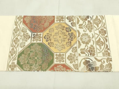 平和屋着物◎九寸名古屋帯　亀甲花文　引箔　正絹　逸品　DAAZ9243qp