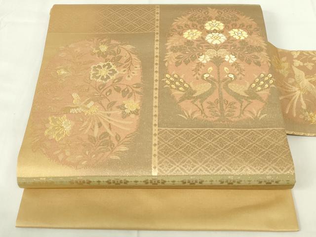 平和屋着物◎九寸名古屋帯　鳳凰更紗花文　正絹　逸品　DAAZ9261qp