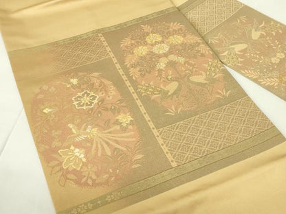 平和屋着物◎九寸名古屋帯　鳳凰更紗花文　正絹　逸品　DAAZ9261qp