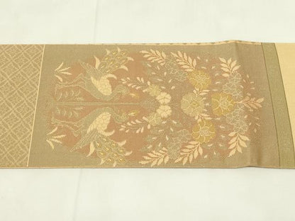 平和屋着物◎九寸名古屋帯　鳳凰更紗花文　正絹　逸品　DAAZ9261qp