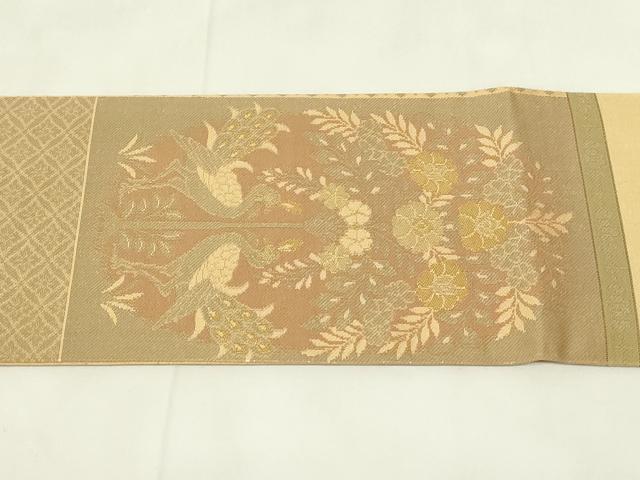平和屋着物◎九寸名古屋帯　鳳凰更紗花文　正絹　逸品　DAAZ9261qp