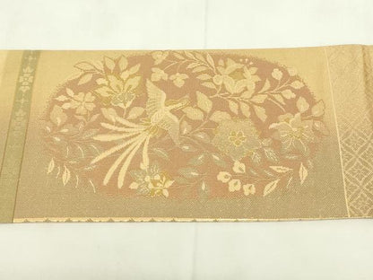 平和屋着物◎九寸名古屋帯　鳳凰更紗花文　正絹　逸品　DAAZ9261qp