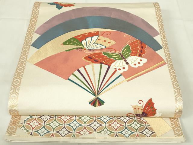 平和屋着物◎六通柄袋帯　唐織　能衣　胡蝶五彩末廣文　金糸　正絹　逸品　DAAZ9266qp