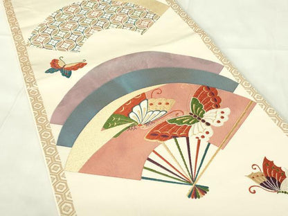 平和屋着物◎六通柄袋帯　唐織　能衣　胡蝶五彩末廣文　金糸　正絹　逸品　DAAZ9266qp
