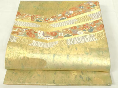 平和屋着物◎太鼓柄袋帯　唐織　花蝶文　金銀糸　引箔　鈴乃屋扱い　正絹　逸品　DAAZ9267qp