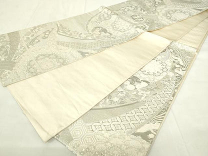 平和屋着物◎六通柄袋帯　束ね熨斗正倉院花文　銀糸　正絹　逸品　DAAZ9284qp