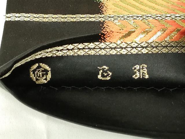 平和屋着物◎六通柄袋帯　亀甲松葉文　黒地　金糸　三越扱い　正絹　逸品　DAAZ9287qp