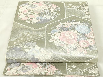 平和屋着物◎六通柄袋帯　唐織　九百錦　亀甲花丸文　銀糸　正絹　逸品　DAAZ9292qp