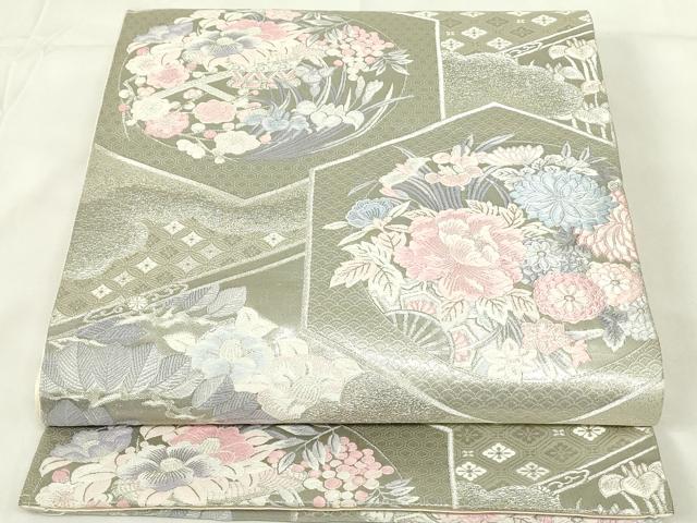 平和屋着物◎六通柄袋帯　唐織　九百錦　亀甲花丸文　銀糸　正絹　逸品　DAAZ9292qp