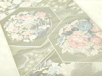 平和屋着物◎六通柄袋帯　唐織　九百錦　亀甲花丸文　銀糸　正絹　逸品　DAAZ9292qp