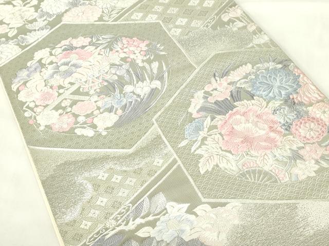 平和屋着物◎六通柄袋帯　唐織　九百錦　亀甲花丸文　銀糸　正絹　逸品　DAAZ9292qp