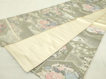 平和屋着物◎六通柄袋帯　唐織　九百錦　亀甲花丸文　銀糸　正絹　逸品　DAAZ9292qp