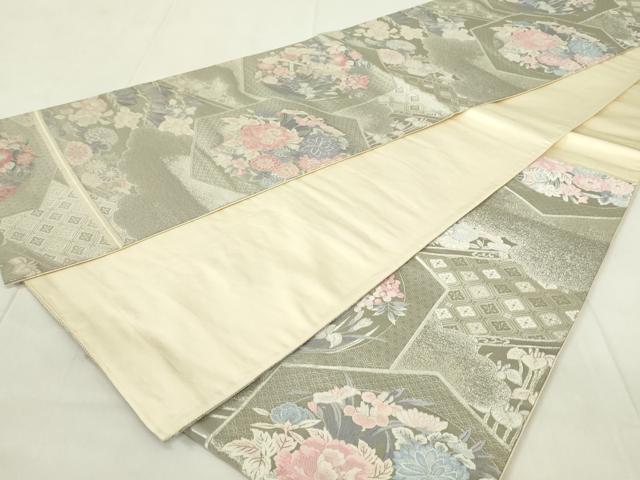 平和屋着物◎六通柄袋帯　唐織　九百錦　亀甲花丸文　銀糸　正絹　逸品　DAAZ9292qp