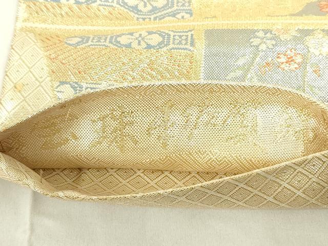 平和屋着物◎宝珠本佐賀錦　六通柄袋帯　九百錦　扇面飛鶴花文　金糸　正絹　逸品　DAAZ9293qp