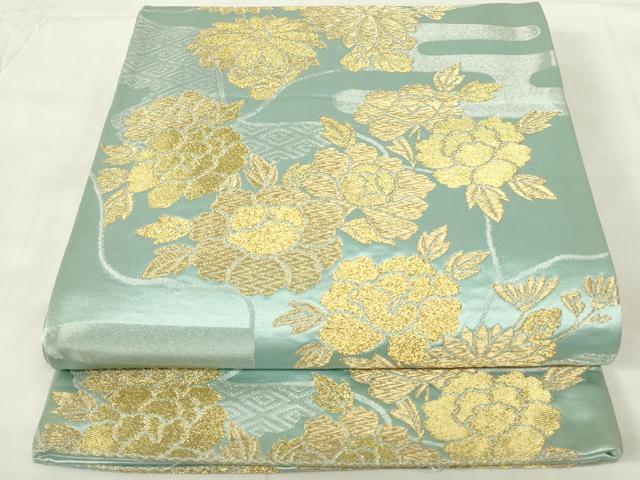 平和屋着物◎六通柄袋帯　エ霞吉祥花文　牡丹と菊　金銀糸　正絹　逸品　DAAZ9298qp