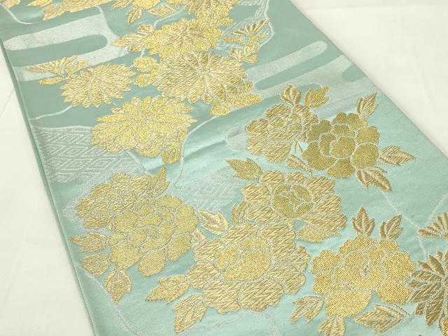 平和屋着物◎六通柄袋帯　エ霞吉祥花文　牡丹と菊　金銀糸　正絹　逸品　DAAZ9298qp