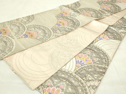 平和屋着物◎両面　全通柄袋帯　正倉院花青海波文　金銀糸　正絹　逸品　DAAZ9306qp
