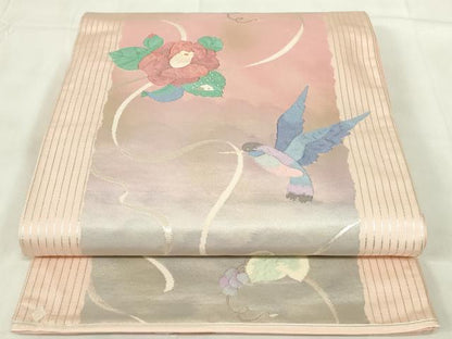 平和屋着物◎六通柄袋帯　ふくれ織　花鳥文　葡萄蔦の葉　金銀糸　引箔　正絹　逸品　DAAZ9319qp
