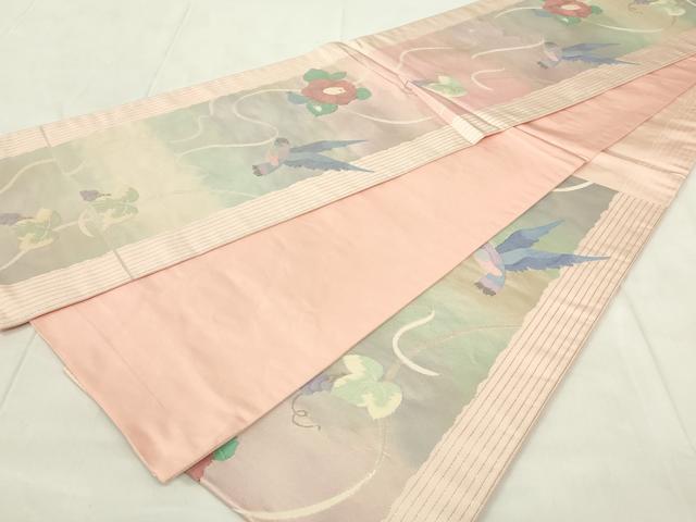 平和屋着物◎六通柄袋帯　ふくれ織　花鳥文　葡萄蔦の葉　金銀糸　引箔　正絹　逸品　DAAZ9319qp