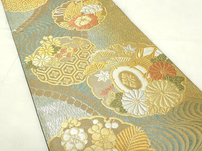 平和屋着物◎六通柄袋帯　雪輪吉祥花文　金銀糸　正絹　逸品　DAAZ9323qp