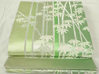 平和屋着物◎六通柄袋帯　笹竹文　銀糸　正絹　逸品　DAAZ9324qp