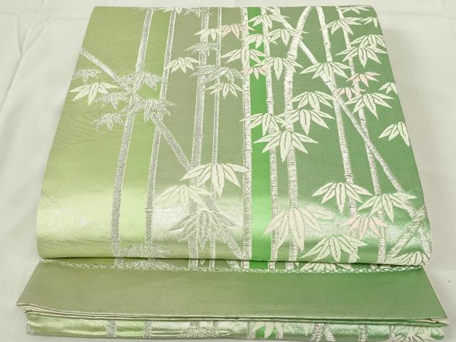 平和屋着物◎六通柄袋帯　笹竹文　銀糸　正絹　逸品　DAAZ9324qp