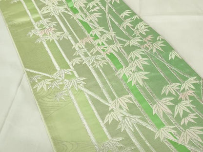 平和屋着物◎六通柄袋帯　笹竹文　銀糸　正絹　逸品　DAAZ9324qp