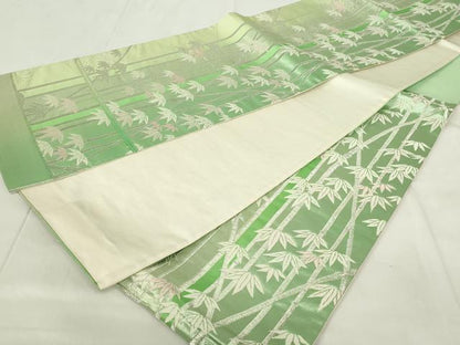 平和屋着物◎六通柄袋帯　笹竹文　銀糸　正絹　逸品　DAAZ9324qp
