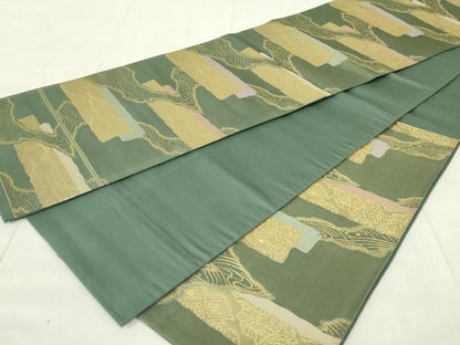 平和屋着物◎六通柄袋帯　横段吉祥文　金糸　正絹　逸品　DAAZ9362qp
