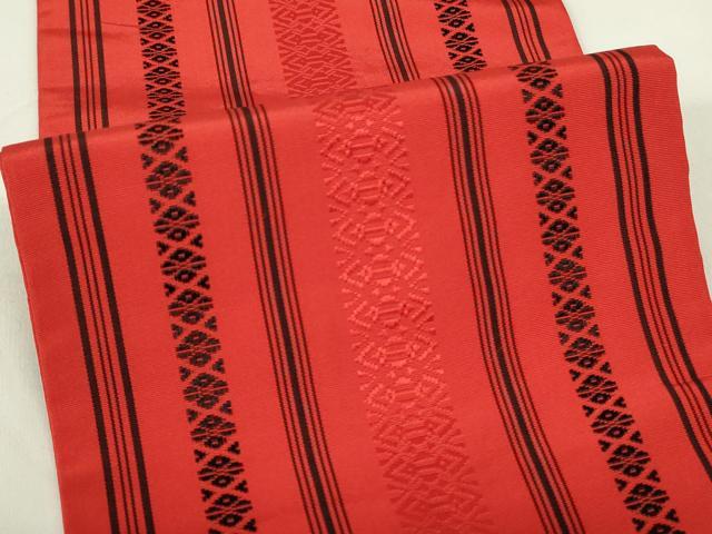 平和屋着物◎本場筑前博多織　両面　半幅帯　献上　証紙付き　正絹　逸品　DAAZ9370qp
