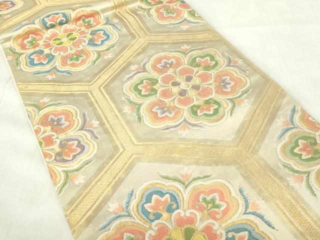 平和屋着物◎六通柄袋帯　正倉院花文　金糸　正絹　逸品　DAAZ9379qp