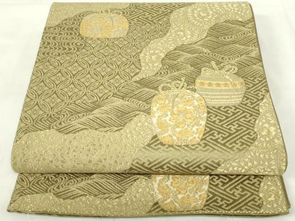 平和屋着物◎六通柄袋帯　道長仕覆花文　金糸　正絹　逸品　DAAZ9380qp