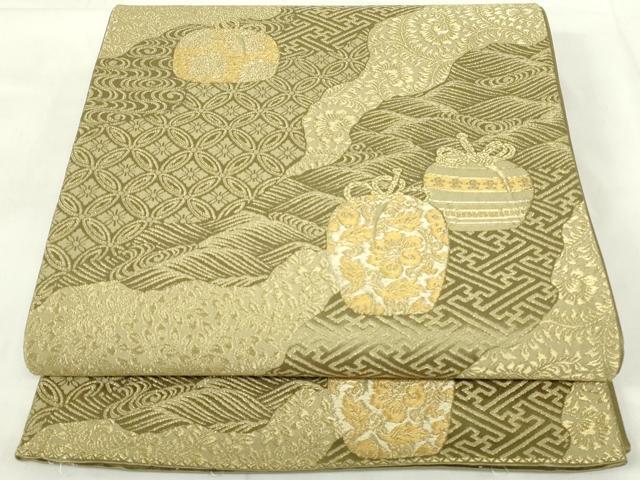 平和屋着物◎六通柄袋帯　道長仕覆花文　金糸　正絹　逸品　DAAZ9380qp