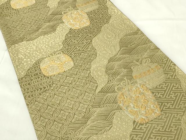 平和屋着物◎六通柄袋帯　道長仕覆花文　金糸　正絹　逸品　DAAZ9380qp