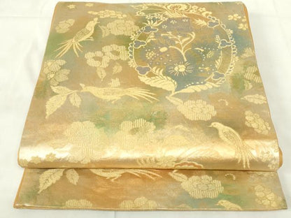 平和屋着物◎六通柄袋帯　更紗花鳥文　金糸　正絹　逸品　DAAZ9385qp