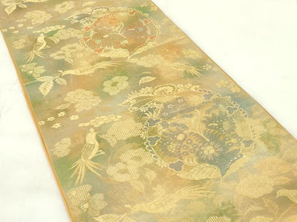 平和屋着物◎六通柄袋帯　更紗花鳥文　金糸　正絹　逸品　DAAZ9385qp
