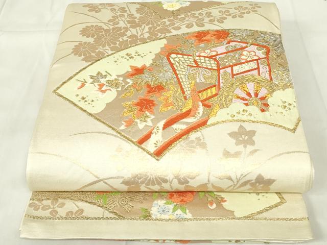 平和屋着物◎六通柄袋帯 唐織 地紙御所車花文 金銀糸 正絹 逸品 DAAZ9390qp